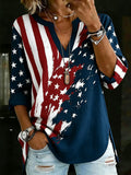 Ladies' Casual American Flag V-Neck Half Sleeved T-Shirt