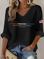 Women'S 250Th Anniversary Printed V-Neck Top For The Founding Of The United States