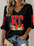 Women'S Football  Print Waffle  Top