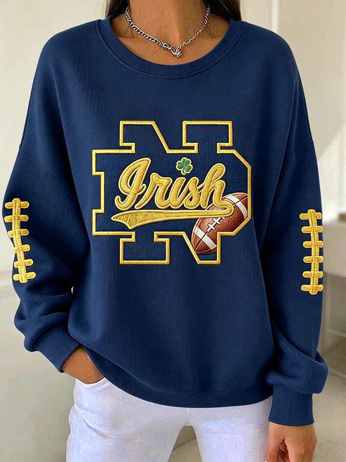 Women'S Embroidered Printed Round Neck Rugby Top