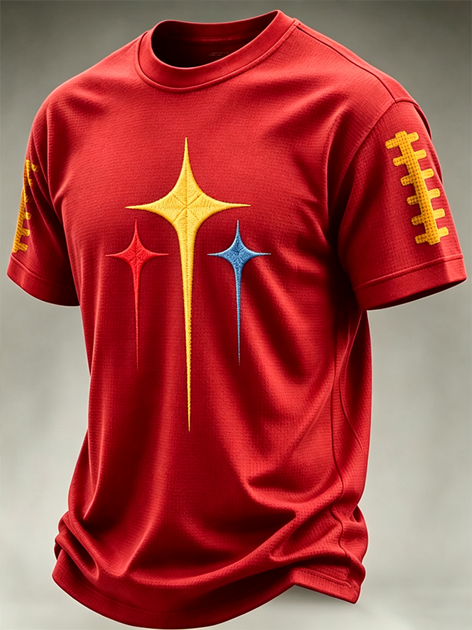 Men's Football Print Waffle Round Neck T-Shirt
