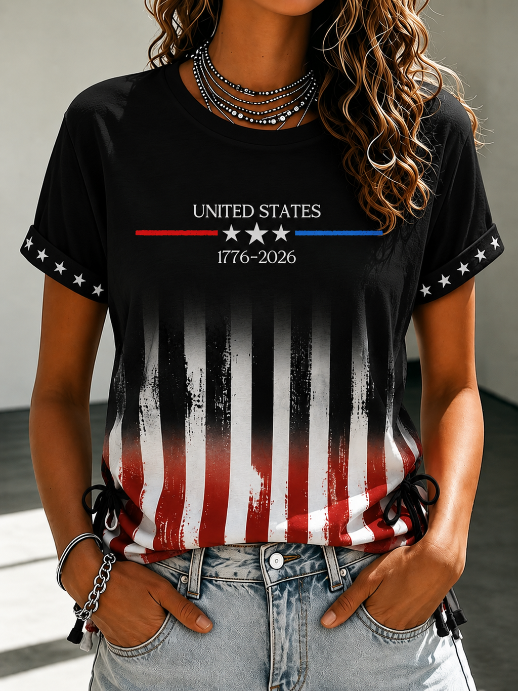 1776 Independence Day Women'S Flag Printed Casual T-Shirt