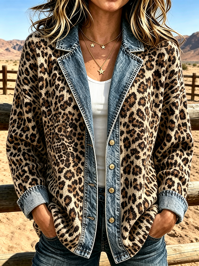 Women'S Retro Leopard Print Patchwork Jacket