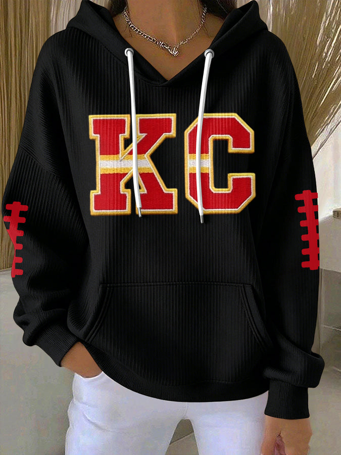 Women'S Football Print Hooded Sweatshirt