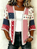 Women'S Casual Loose Independence Day Patriotic Cardigan