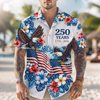 Men'S Casual American Eagle Flower Flag Art Printed Shirt