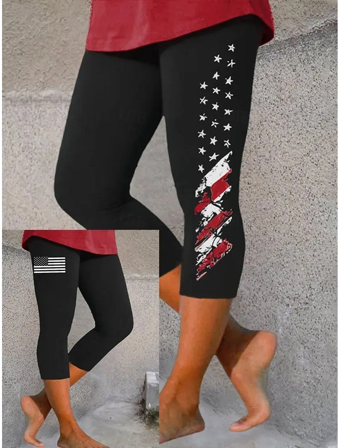 Women Star Capris Elastic Waist Pants Casual Summer Trousers