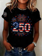 Women's Casual Independence Day (Flag) Crew Neck Short Sleeve T-shirt
