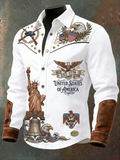 Men'S Casual American 250Th Anniversary Founding Lapel Long Sleeved Shirt