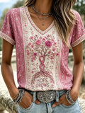 Women'S Floral Print V-Neck T-Shirt