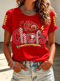 Women'S Football Printed Casual Round Neck T-Shirt