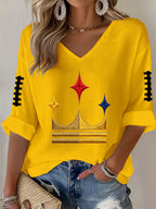 Women'S Football Print Waffle  Top