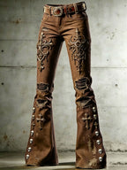 Women's Gothic Skull Art Print Flared Trousers