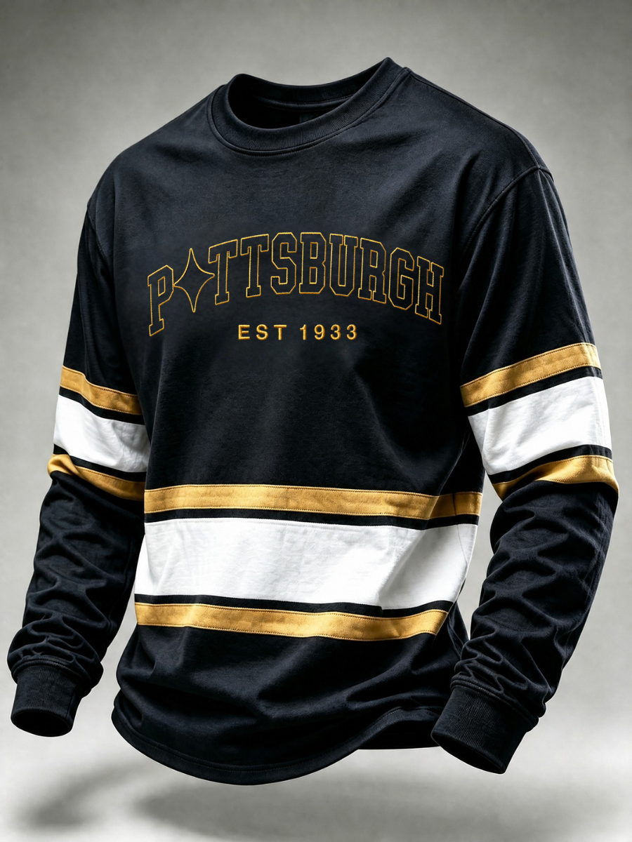 Men's Football Printed Round Neck Long Sleeved Sports Shirt