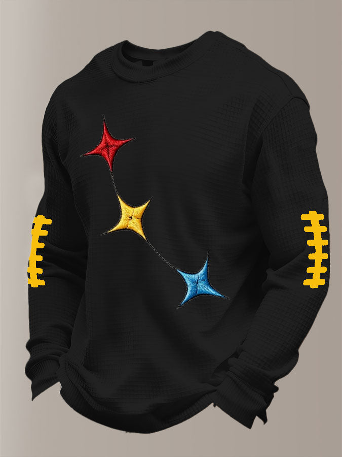 Men's Football Print Waffle Crewneck Sweatshirt