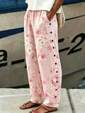 Women's Pink Floral Printed Casual Pants