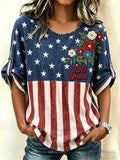 Women'S Flag Flower Printed Cotton And Linen Top