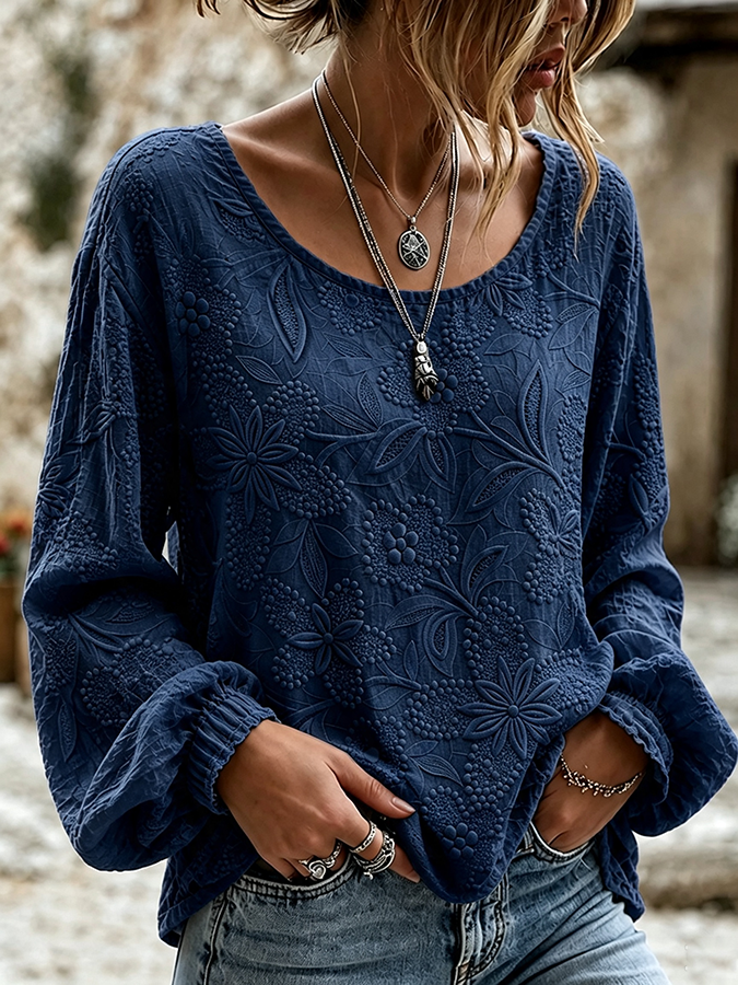 Women'S Plant Flower Printed Cotton And Linen Shirt