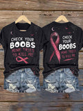 Women's Retro Breast Cancer Printed T-shirt