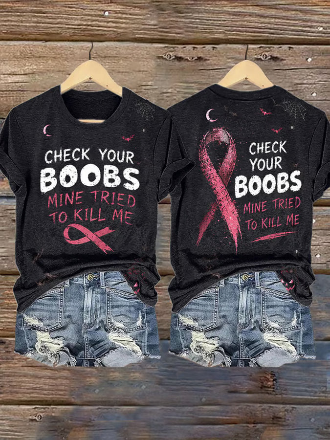 Women's Retro Breast Cancer Printed T-shirt