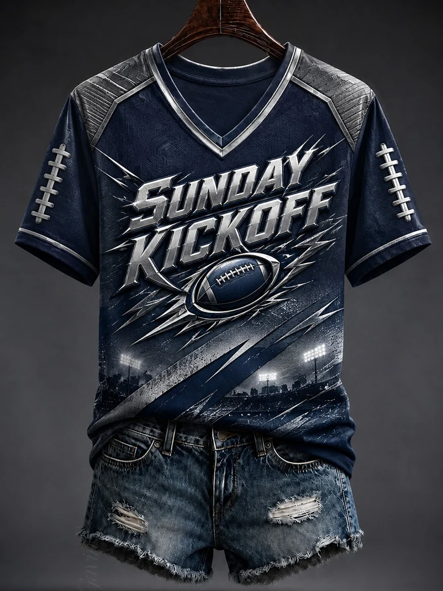 Women'S Football Printed V-Neck T-Shirt