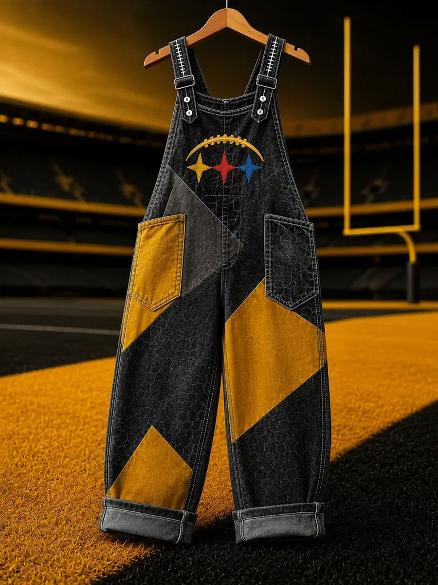 Women'S Football Fans Print Patchwork Jumpsuit