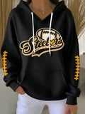 Women'S Football Print Hooded Sweatshirt