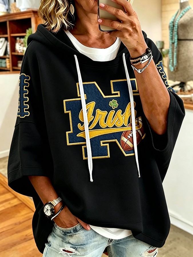Women'S Retro Rugby Printed Hoodie