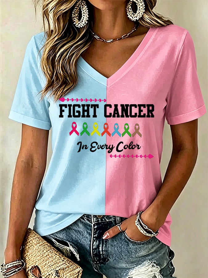 Women'S Fight Cancer In Every Color Print Short-Sleeve T-Shirt