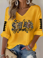 Women'S Football  Print Waffle  Top