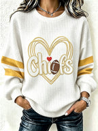 Women's Football Print Crew Neck Check Sweatshirt