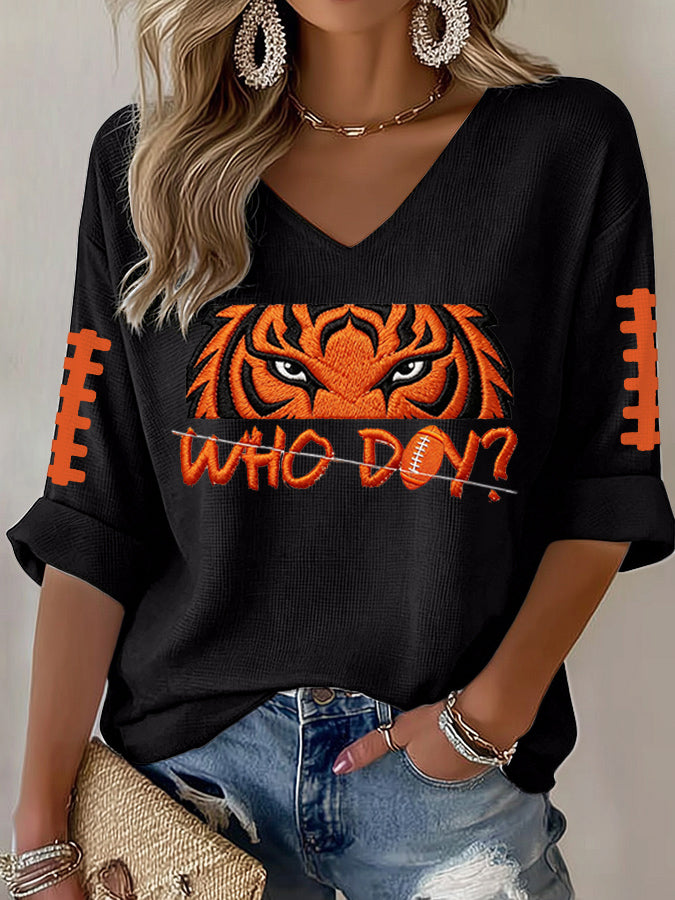 Women'S Football  Print Waffle  Top