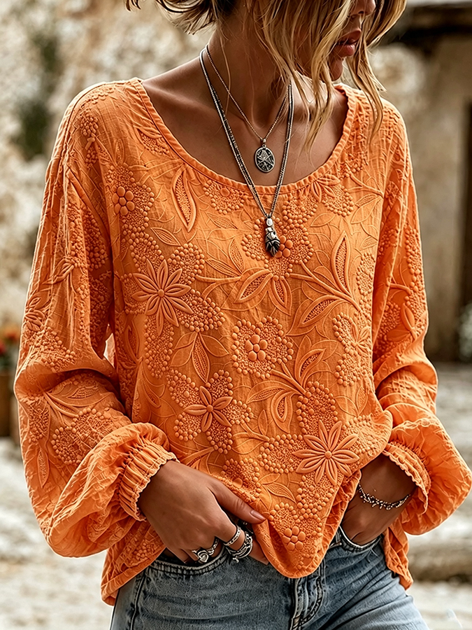 Women'S Plant Flower Printed Cotton And Linen Shirt