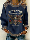 Women'S Independence Day 250Th Anniversary Printed Waffle Long Sleeve Sweatshirt