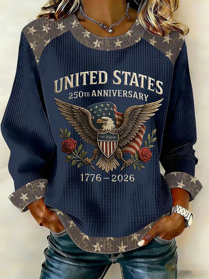 Women'S Independence Day 250Th Anniversary Printed Waffle Long Sleeve Sweatshirt