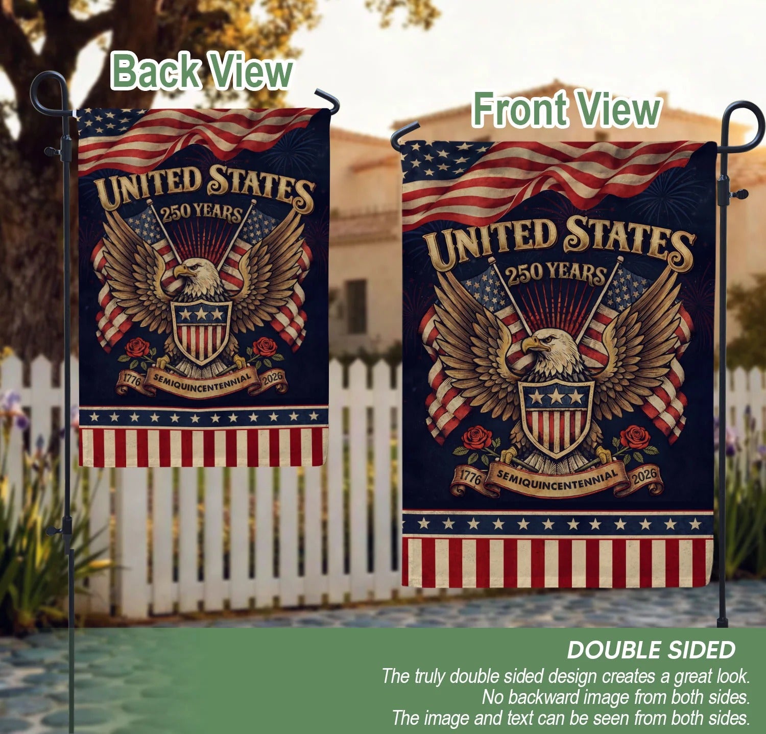 USA 250Th Anniversary 1776–2026 House Flag – Patriotic Eagle & Roses