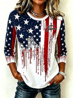 Women'S Cotton Linen Lace Collar 250Th Anniversary American Flag Faith Printed Shirt