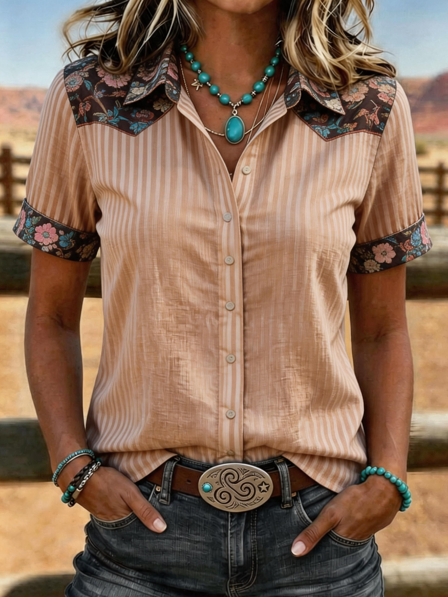 Women's Western Retro Style Casual Printed Shirt
