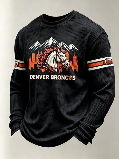 Men'S Football Fan Casual Long Sleeved Waffle Top