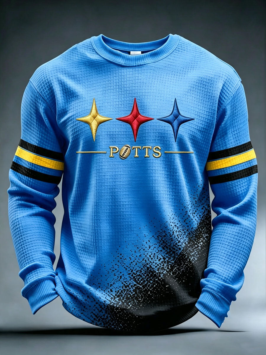Men's Football Print Waffle Crewneck Sweatshirt
