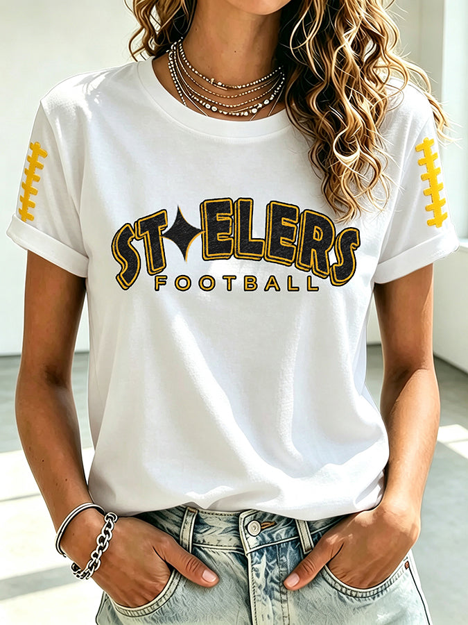 Women's Sports Gradient Football Round Neck T-Shirt