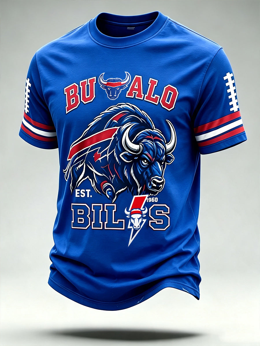 Men's football printed short sleeved T-shirt