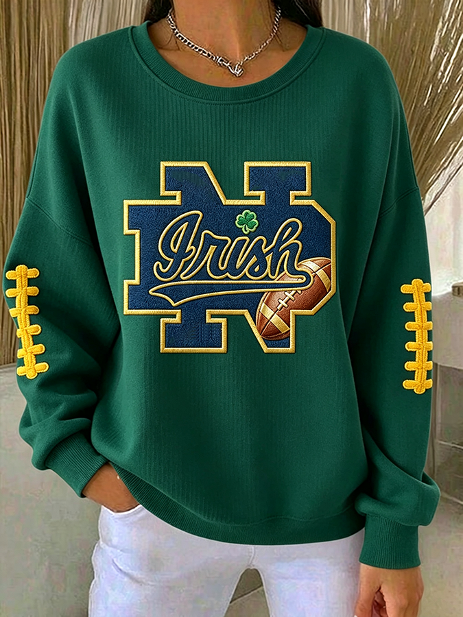 Women'S Embroidered Printed Round Neck Rugby Top