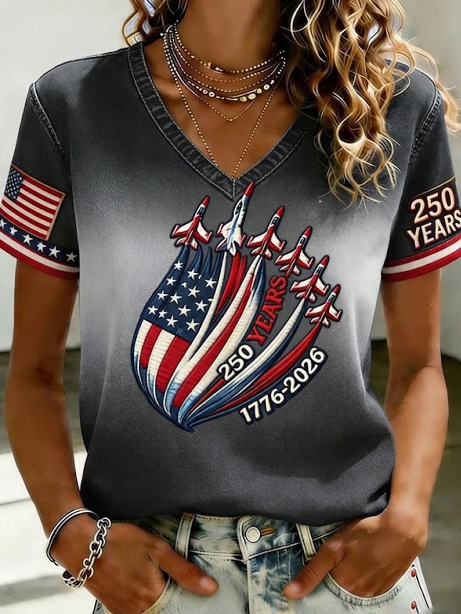 Women's Casual USA 250th Celebration Print Short Sleeve T-shirt