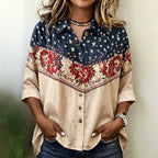 Women'S Retro Independence Day Floral Flag Printed Cotton Linen Shirt