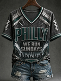 Women's Football Philly WE RUN SUNDAYS Printed V-neck T-shirt