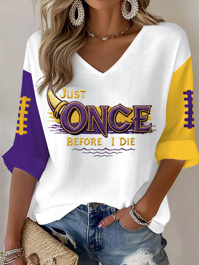 Women'S Football Print Waffle  Top