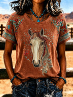 Women'S Retro Western Style Printed T-Shirt