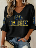 Women'S Rugby Patterned Waffle V-Neck Top
