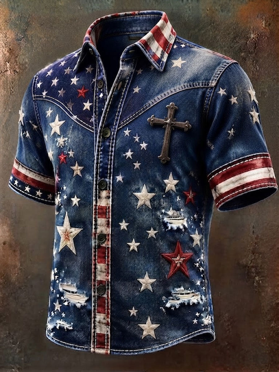 Men'S Western Style Ethnic Print Cross Shirt